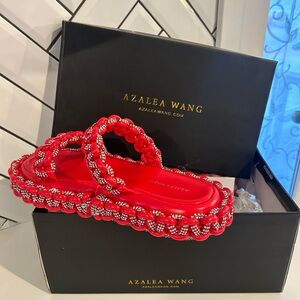 UNIQUE RED RHINESTONE WOVEN SLIDE